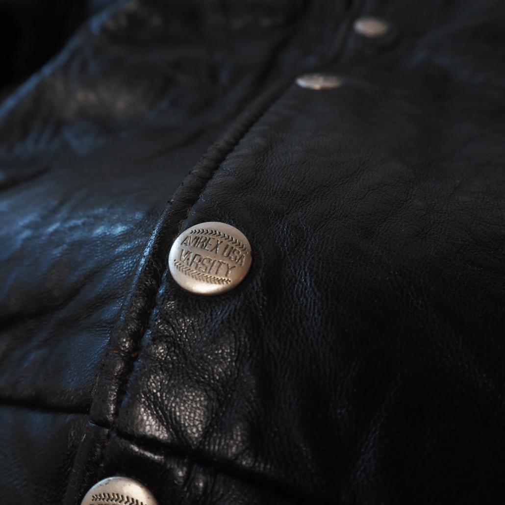 AVIREX 襟付き ショート丈 短丈 オールレザースタジャン 茶芯 本革