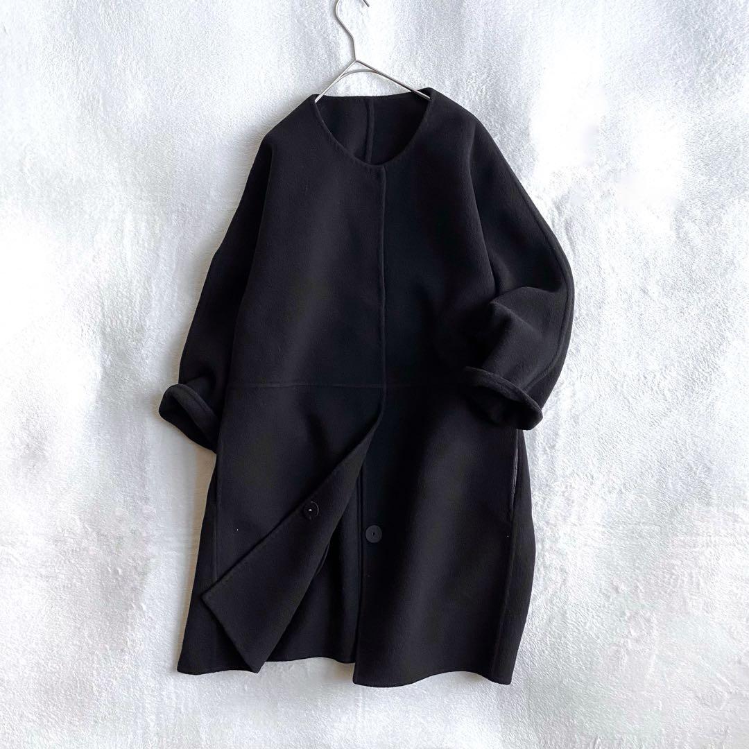 【美品✨】ドゥーズィエムクラス　Victorianリバーノーカラーコート　黒
