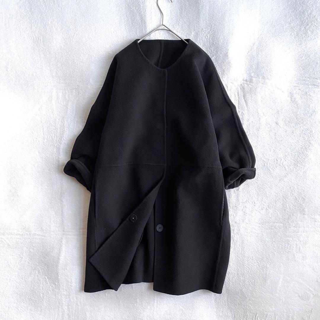 【美品✨】ドゥーズィエムクラス　Victorianリバーノーカラーコート　黒