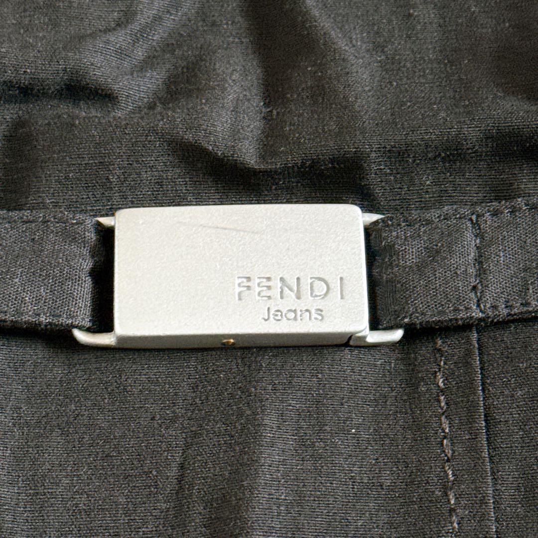 FENDI メタルバックル付きベルト リネン混ひざ丈ワンピース Sサイズ 黒