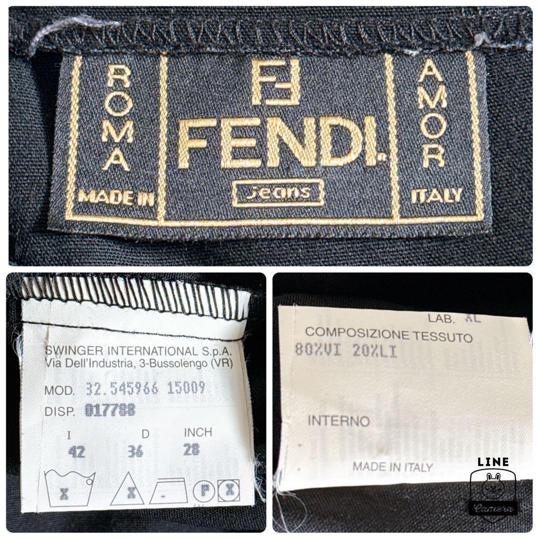 FENDI メタルバックル付きベルト リネン混ひざ丈ワンピース Sサイズ 黒