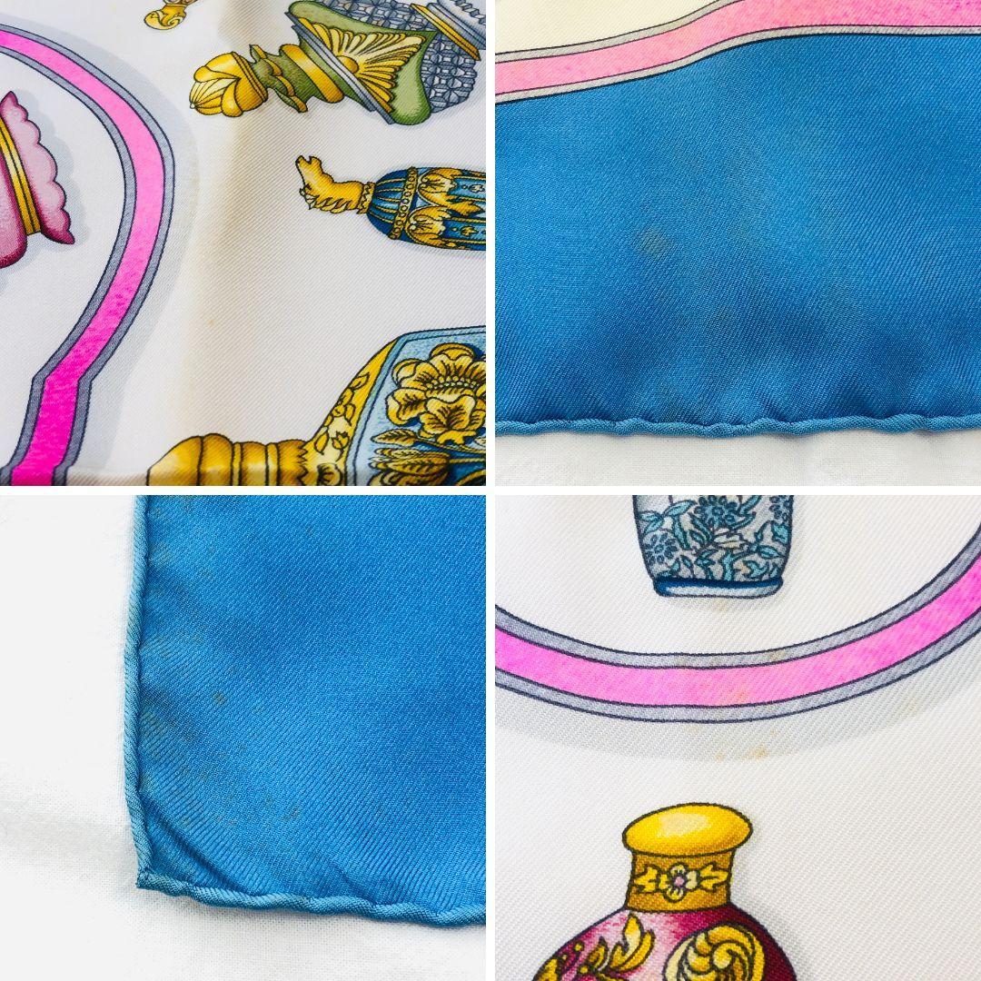 HERMES エルメス カレ90 香水瓶 ブルー系 スカーフ タグあり