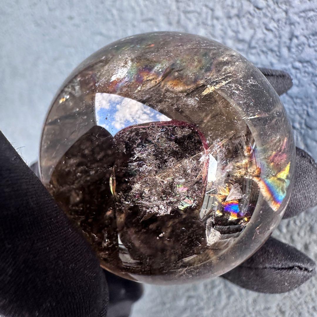 開運 魔除 ❗️レインボー☆スモーキークォーツ丸玉☆パワーストーン天然石A1117