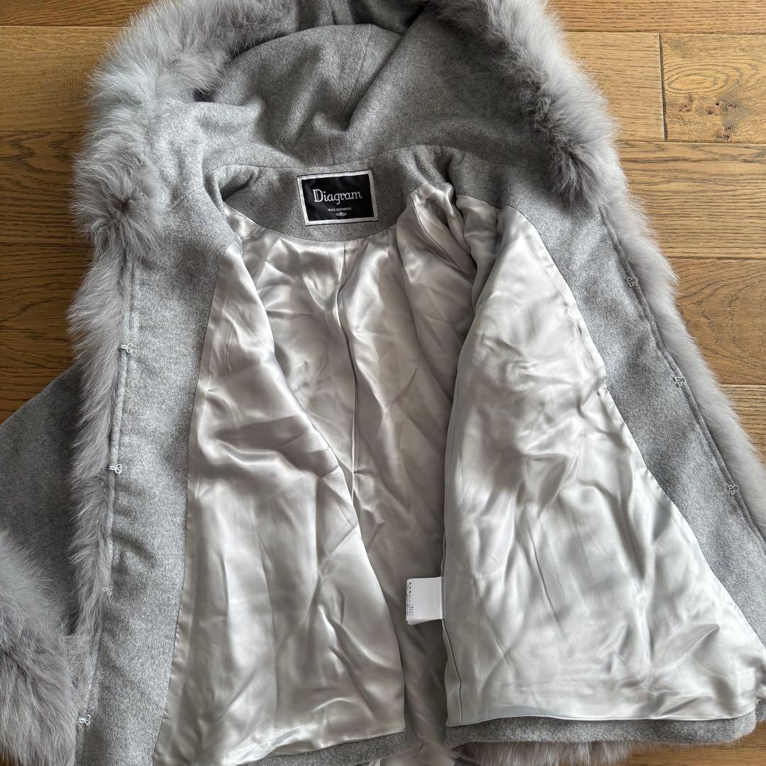 美品Diagram ダイアグラム アンゴラ フォックスファーコート 36