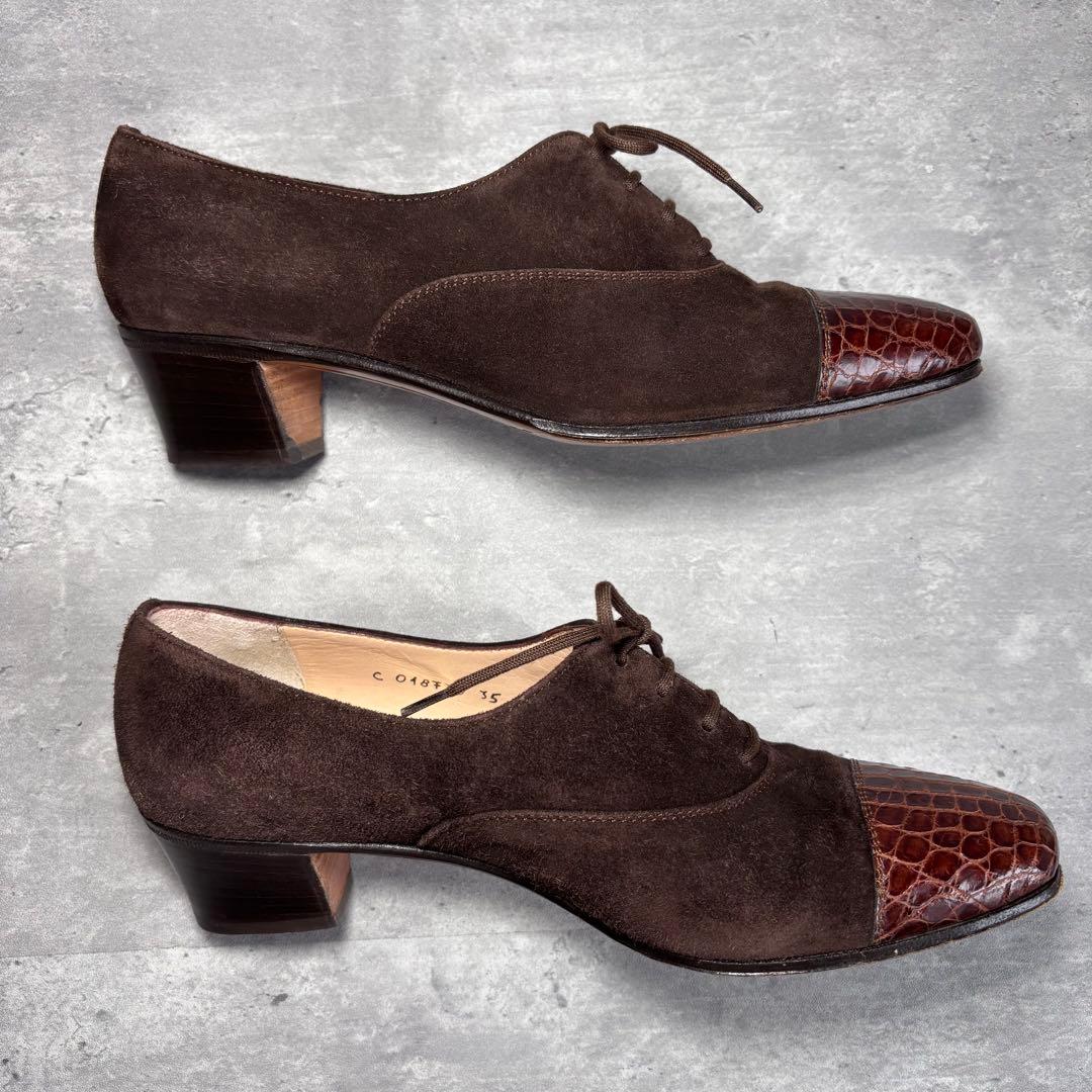 極美品✨TANINO CRISCI 本革 スエード×クロコ レースアップシューズ