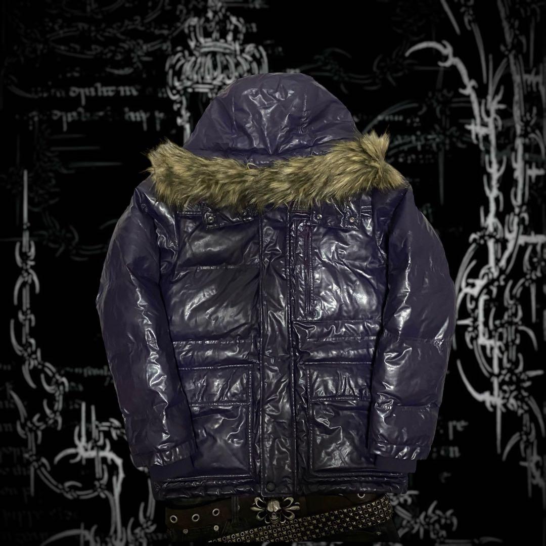 00s y2k ファーダウンジャケット 平成 お兄系 光沢 グランジ パンク