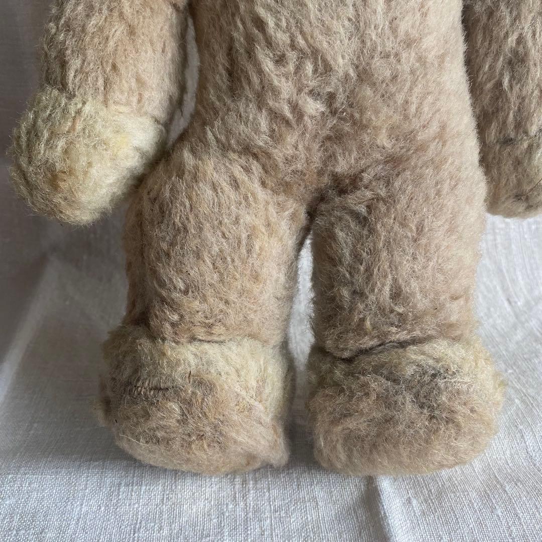 フランスのアンティークぬいぐるみ・グレイッシュピンクの犬 グラスアイ