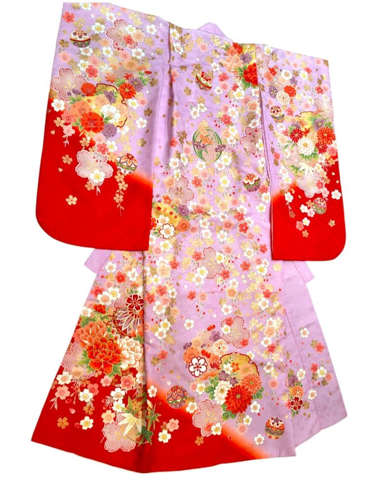 女の子七五三 7歳 四つ身 着物 長襦袢付き 絵羽柄