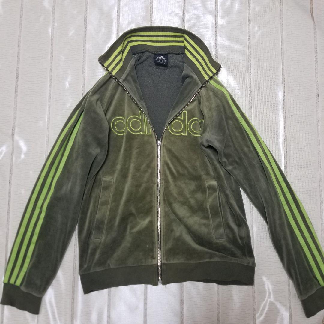 adidas】オリーブグリーン/カーキ ベロア ジャージ セットアップ M