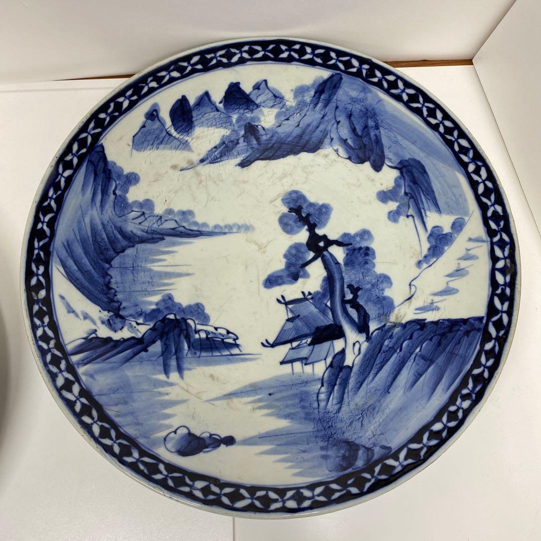 古伊万里 染錦 染付大皿4枚 美人画木箱付 タニコ 東