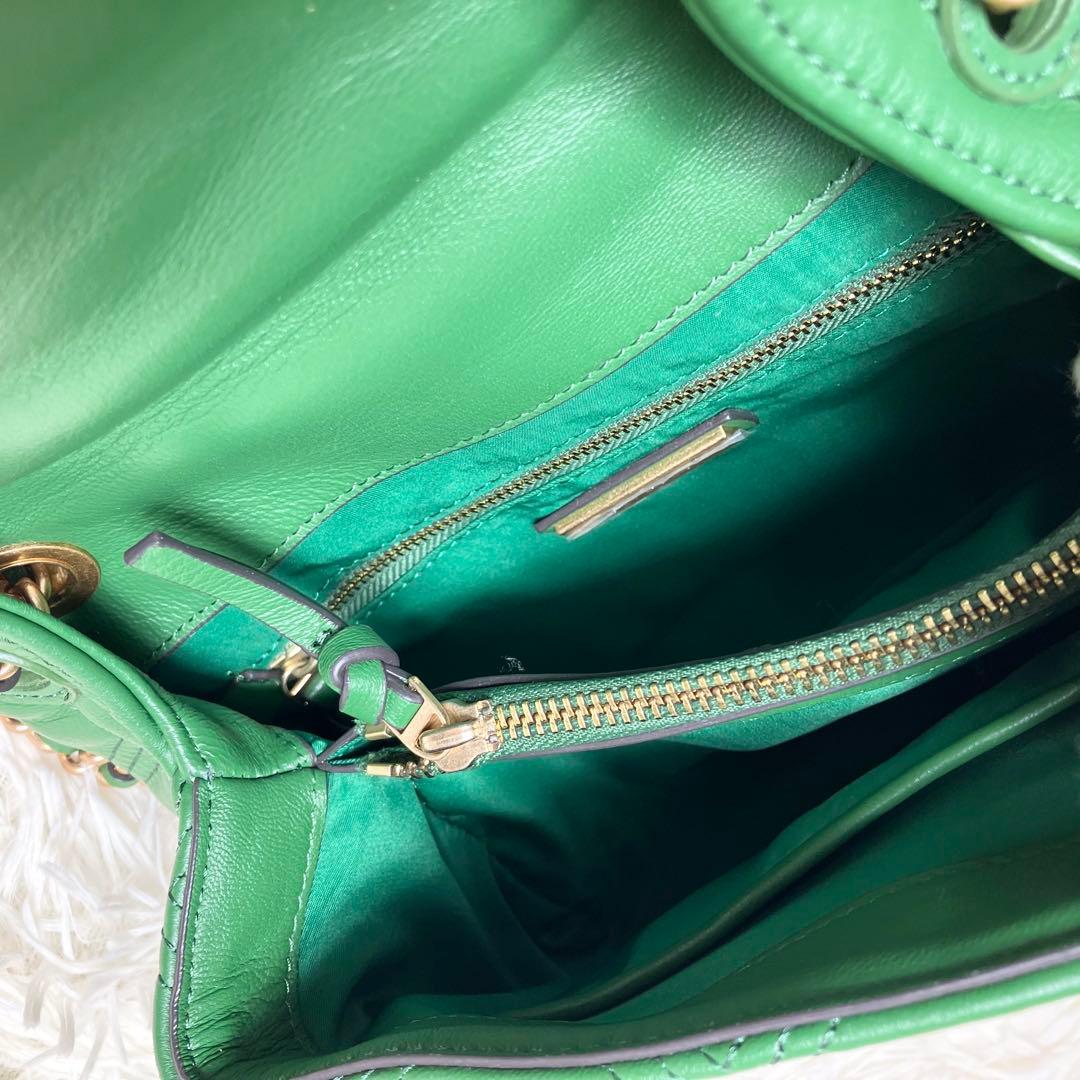 美品】トリーバーチ＊キルティング ゴールドチェーン レザーグリーン