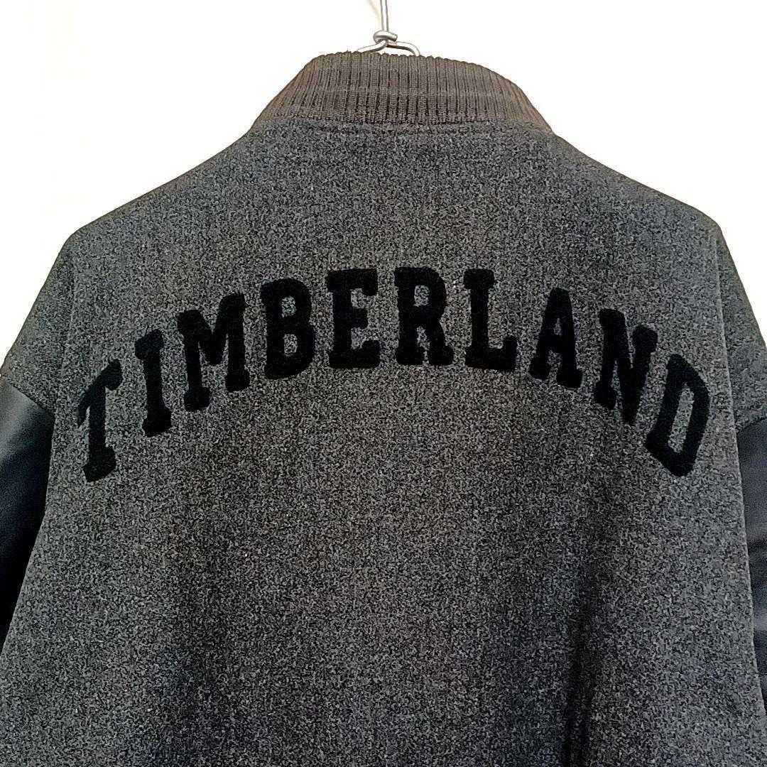 00s★2XL　ティンバーランド　レザー×メルトン　刺繍デカロゴ　スタジャン　黒