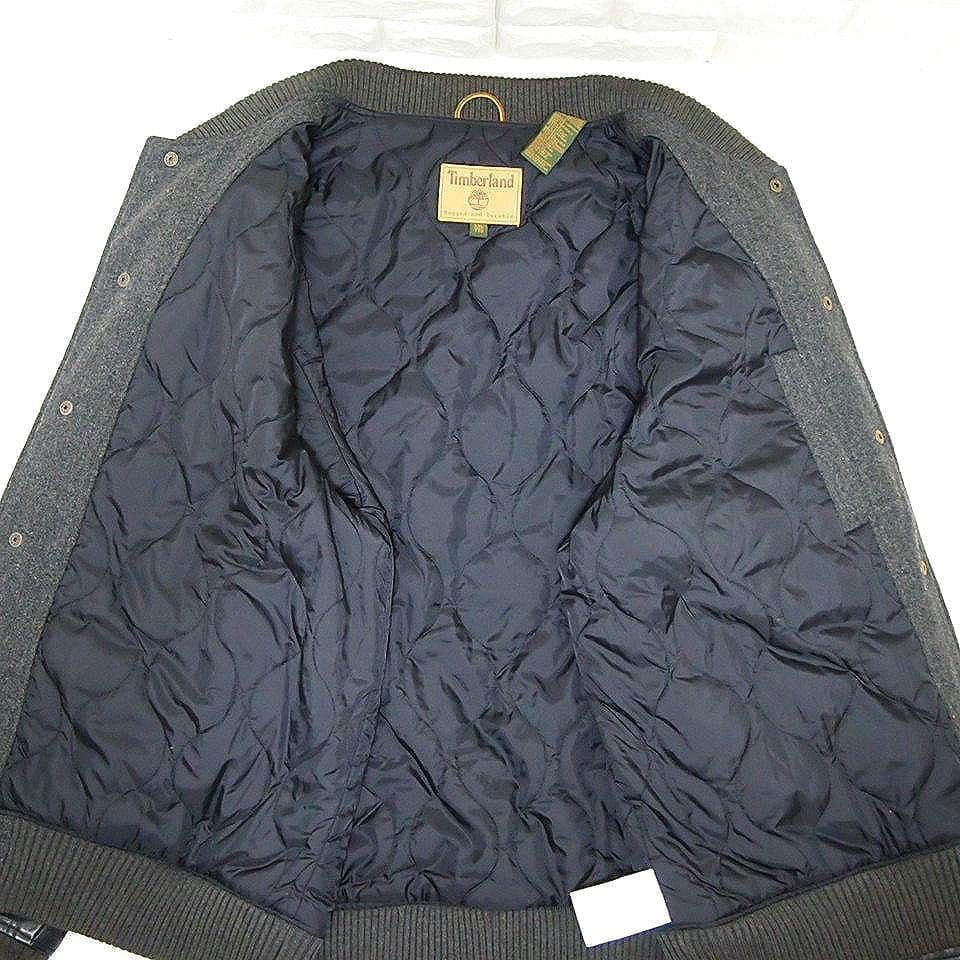 00s★2XL　ティンバーランド　レザー×メルトン　刺繍デカロゴ　スタジャン　黒