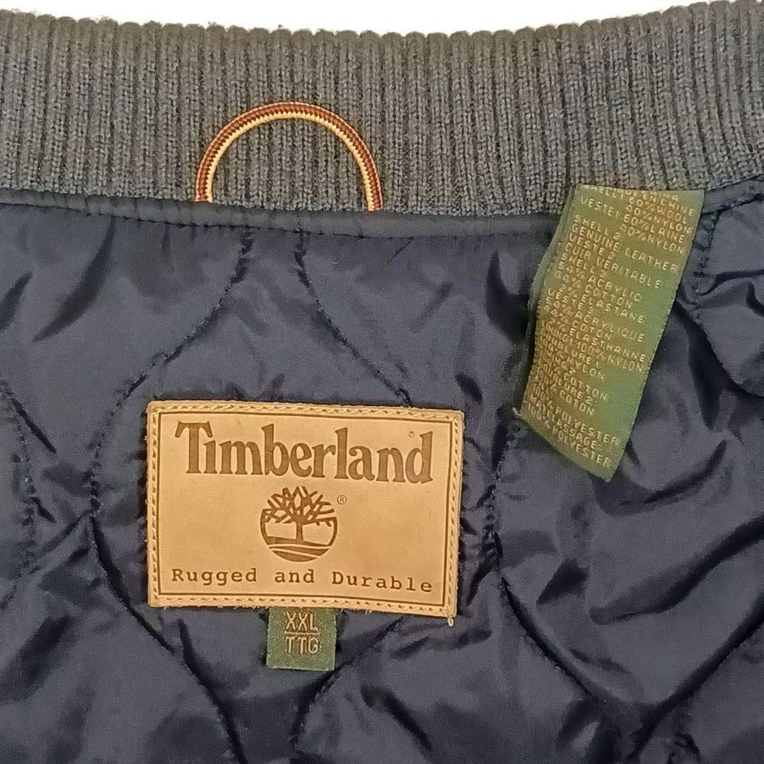 00s★2XL　ティンバーランド　レザー×メルトン　刺繍デカロゴ　スタジャン　黒