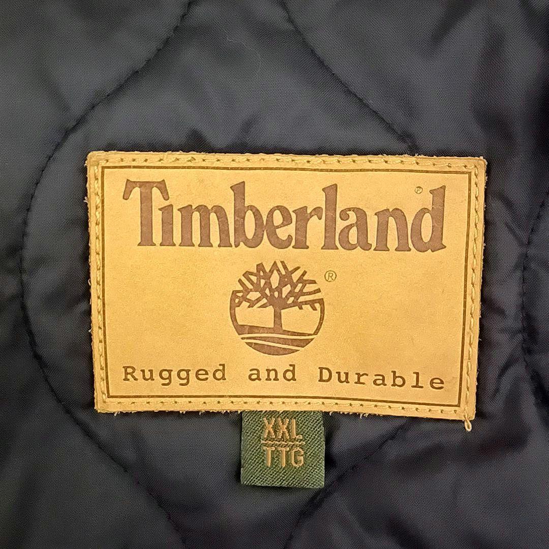 00s★2XL　ティンバーランド　レザー×メルトン　刺繍デカロゴ　スタジャン　黒