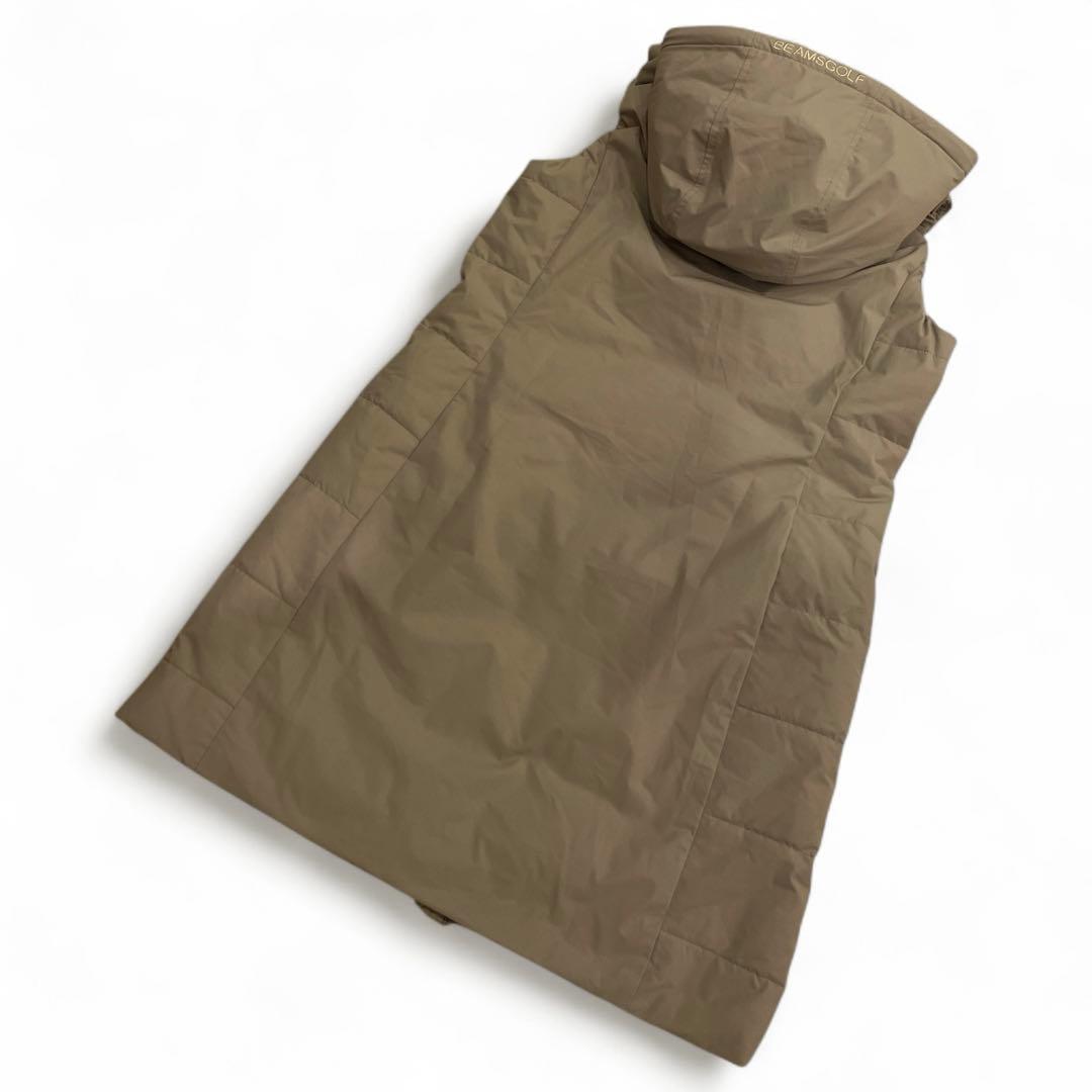 美品　ビームスゴルフ　ダウン　ロングベスト　中綿　フーディ　ベージュ　秋　冬