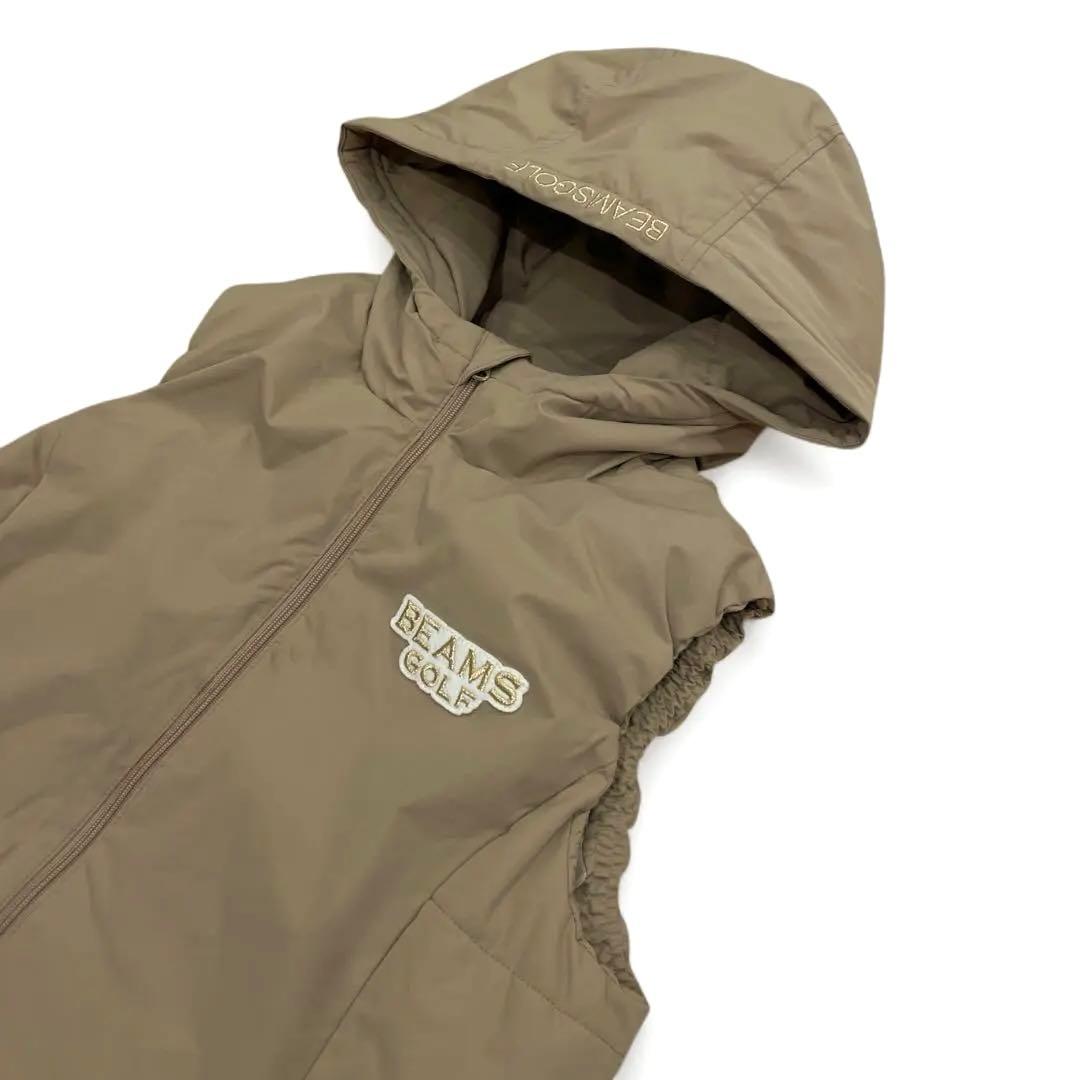 美品　ビームスゴルフ　ダウン　ロングベスト　中綿　フーディ　ベージュ　秋　冬