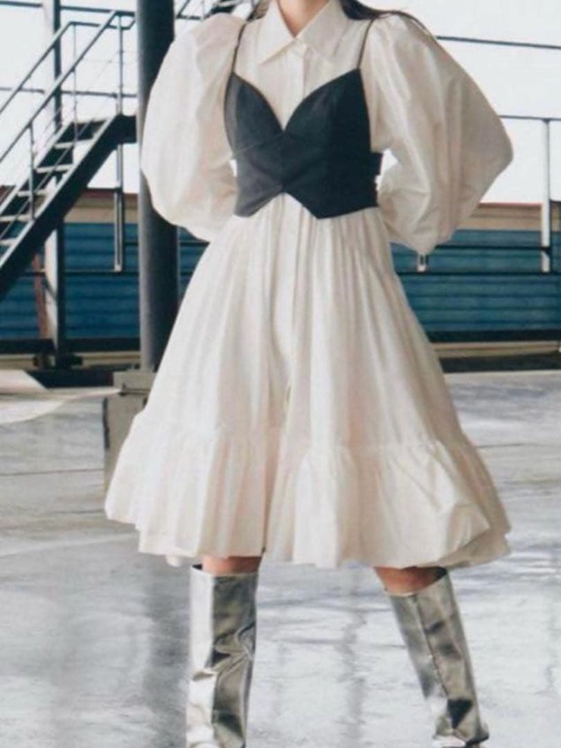 la belle etude 裾バルーンボリュームシャツワンピース