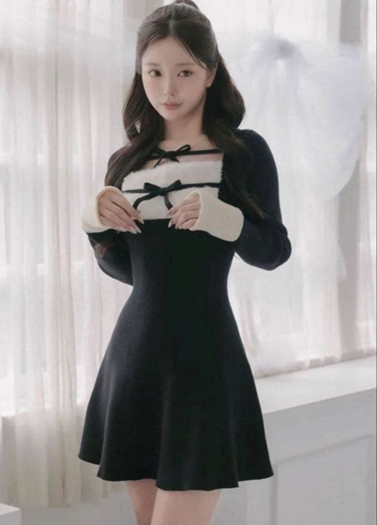 Darich ダーリッチ リボンファーフレアニットミニワンピース