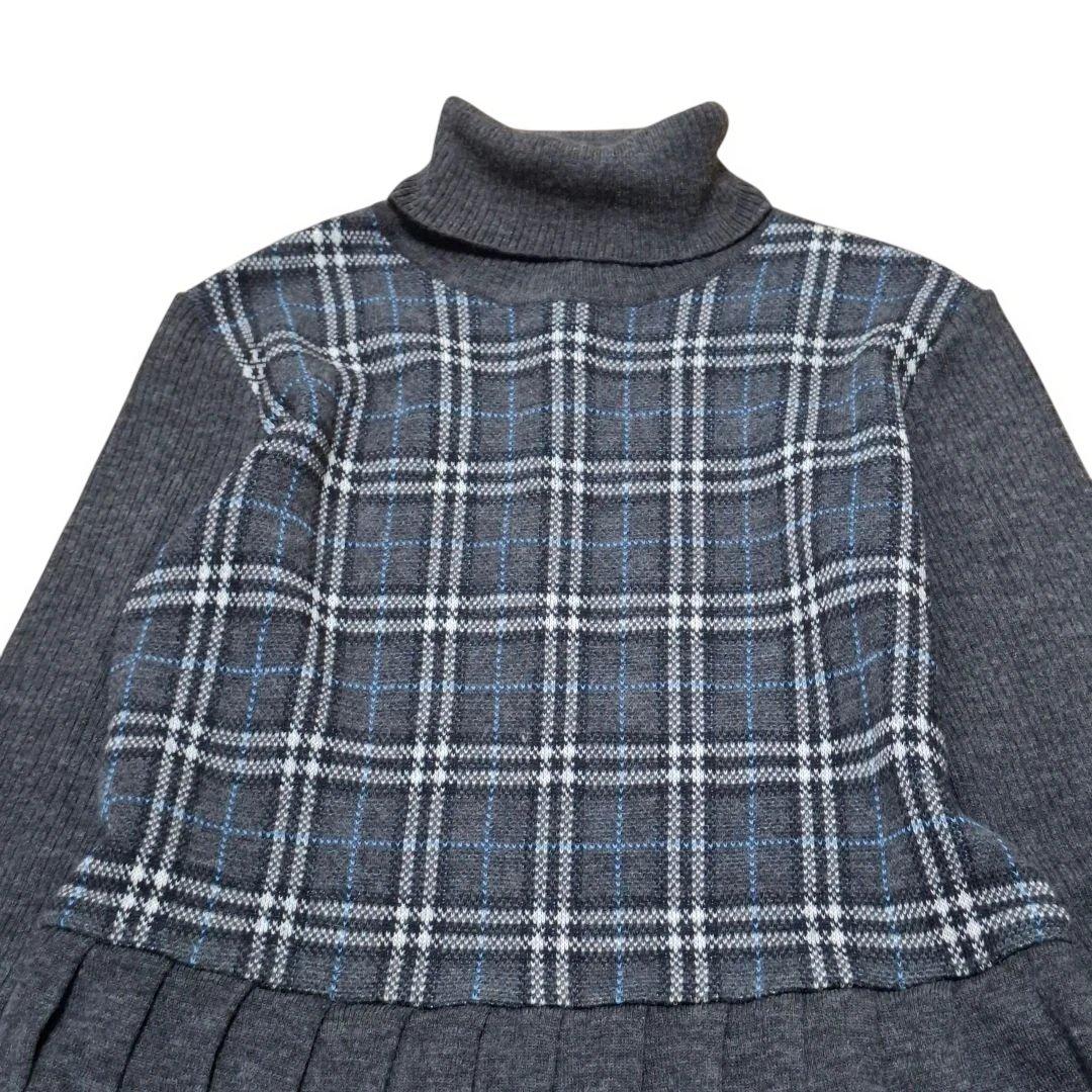 BURBERRY　タートルネックニットワンピース　L　グレイ