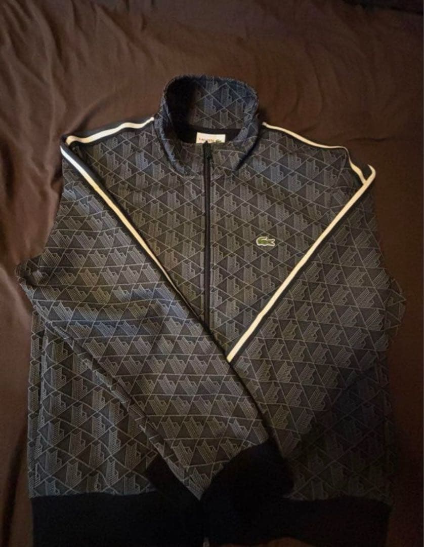 LACOSTE トラックジャケット　モノグラム　総柄　ブラック