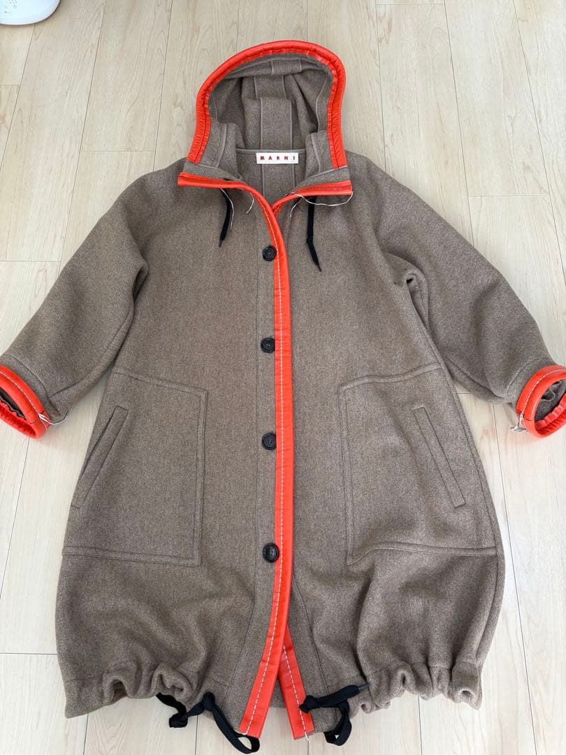 MARNI フード付きロングコート ブラウン/オレンジ　百貨店購入