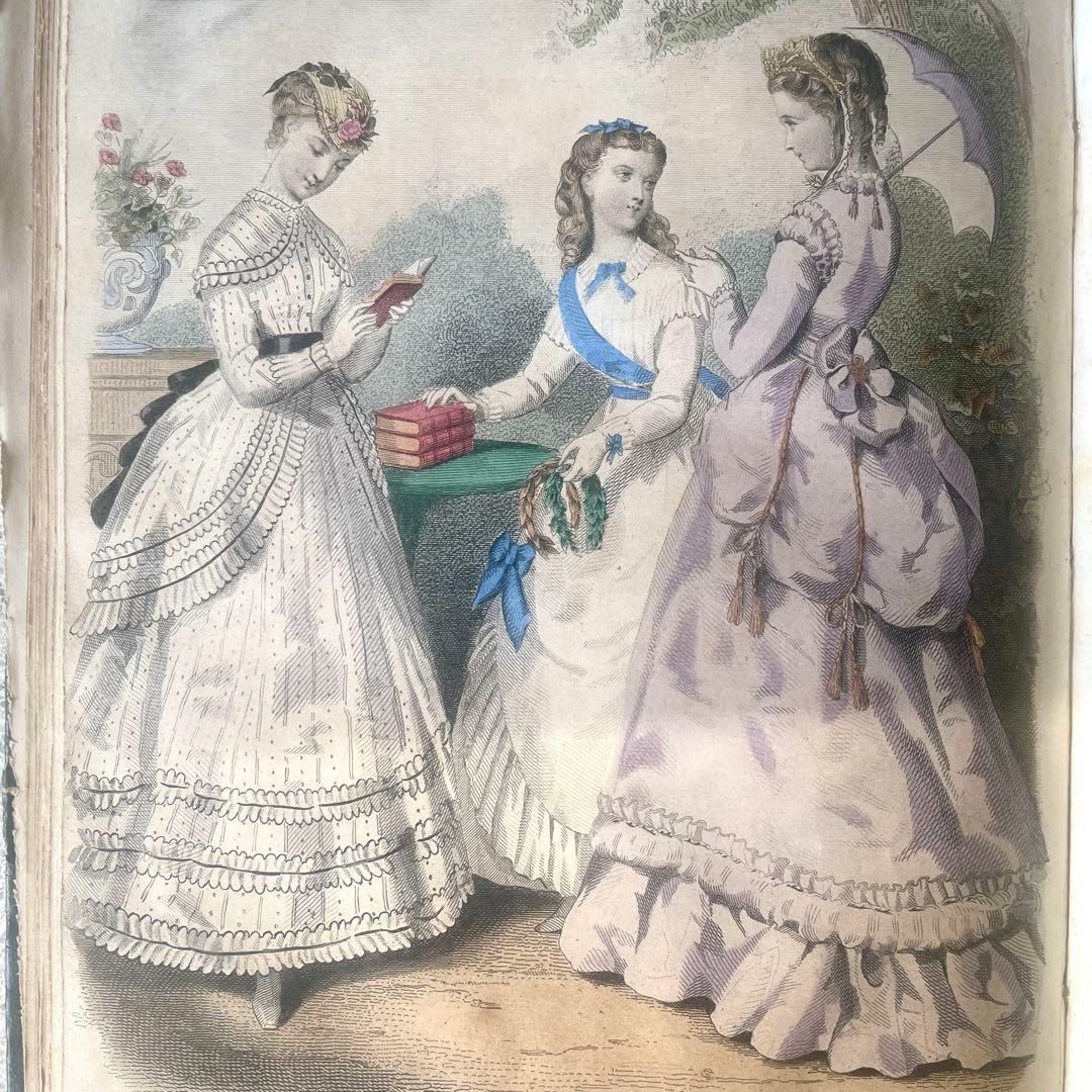 マガジン・デ・ドゥモアゼル1869年　フランスアンティーク　本　古書　彩色銅版画