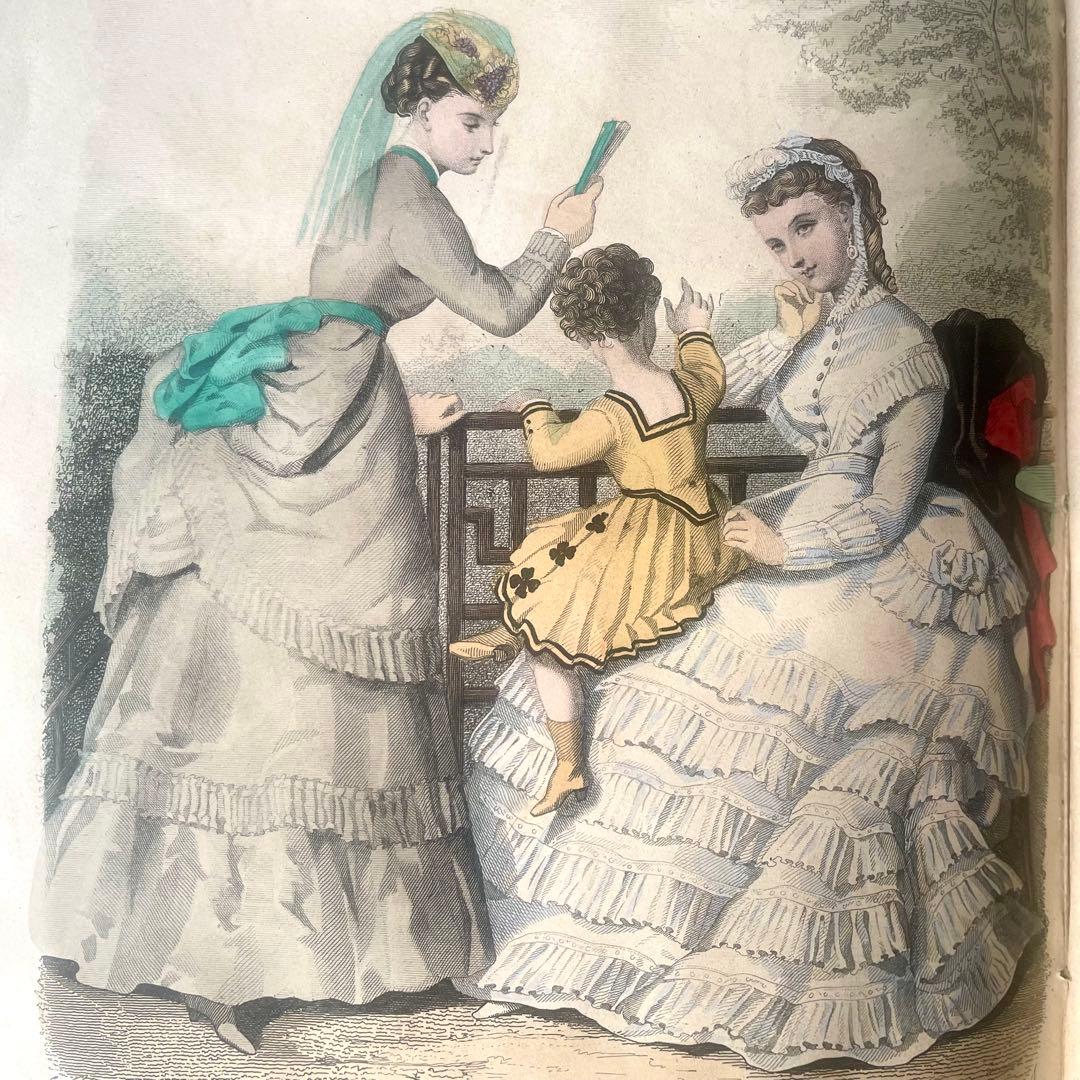 マガジン・デ・ドゥモアゼル1869年　フランスアンティーク　本　古書　彩色銅版画
