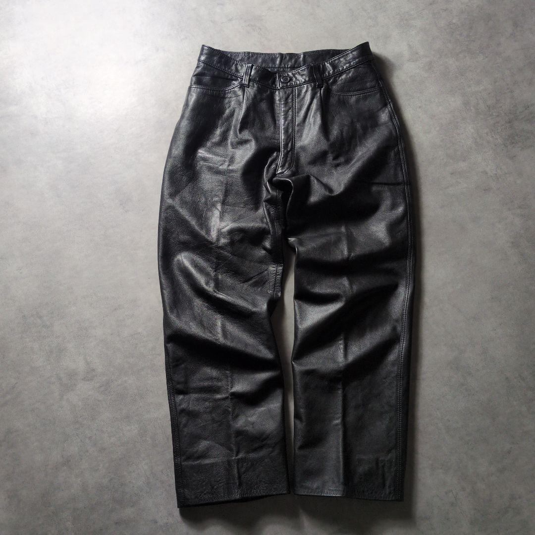 80s 90s ワイド ルーズシルエット 本革 ワンタック レザーパンツ