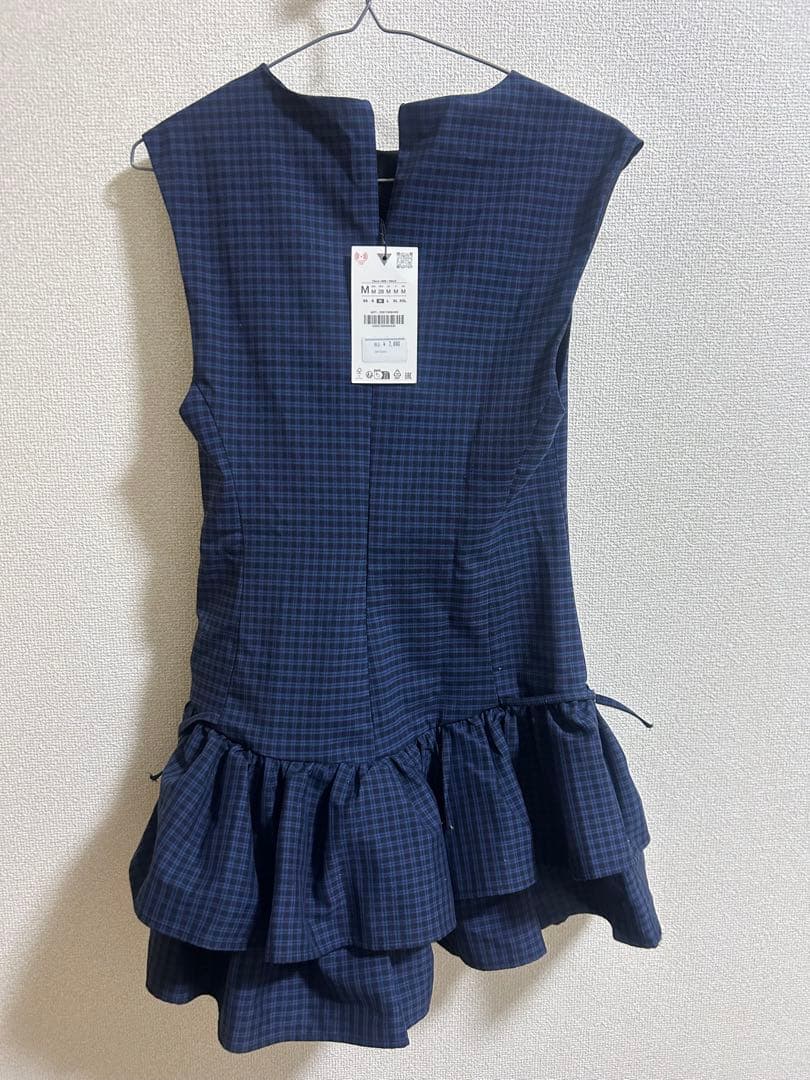 ZARA 新品　フリル付きチェック柄ショートワンピース