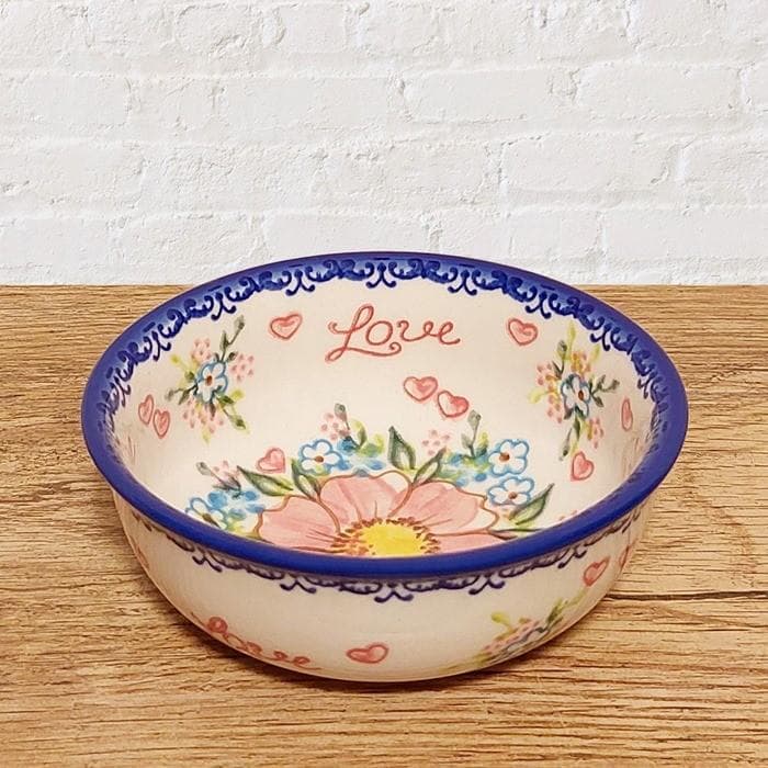 ポーリッシュポタリーポーランド食器◆小鉢V423-U496LOVE花柄ピンク