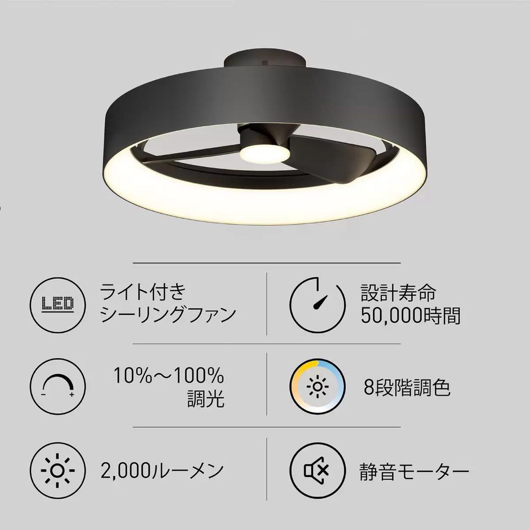 LEDシーリングファン ブラック 2000ルーメン