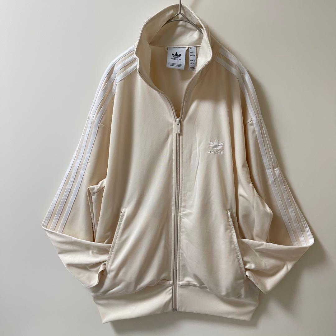 M新品同様】アディダス刺繍トラックジャケット古着ジャージトップ　クリームベージュ