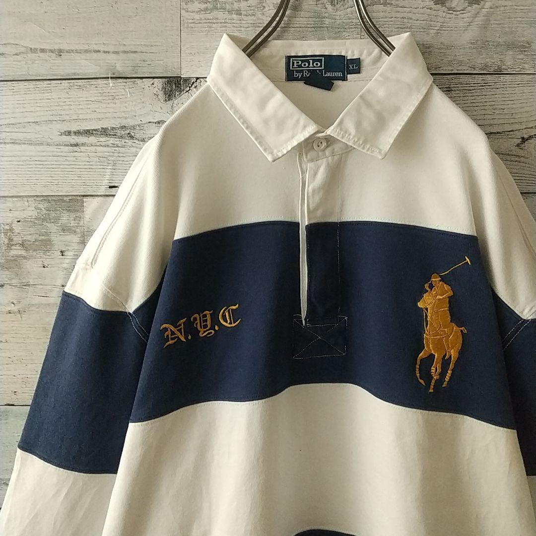希少☆ポロバイラルフローレン 太ボーダー 刺繍 ビッグポニー ラガーシャツ 3L