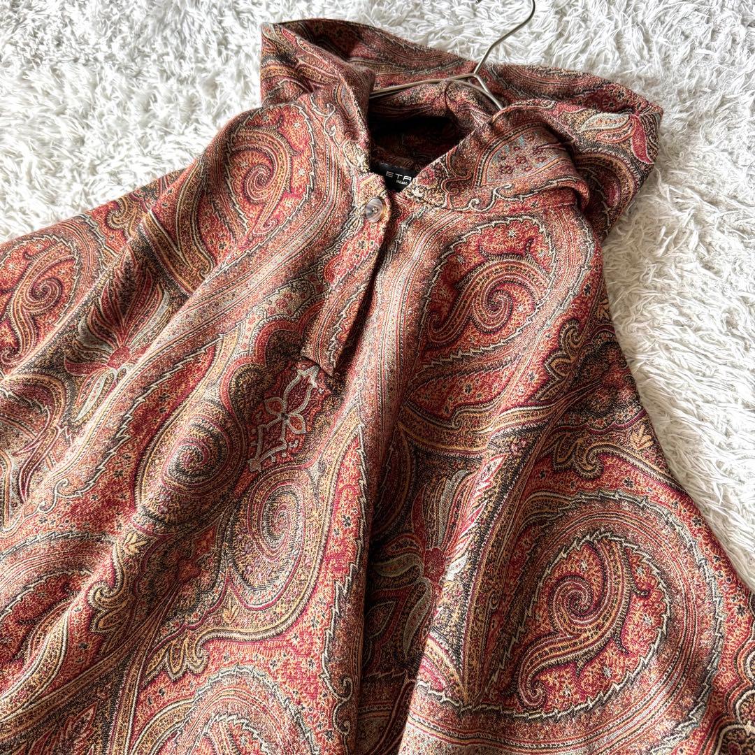 極美品　エトロ　ポンチョ　フード　ペイズリー　フード　ケープ　コート