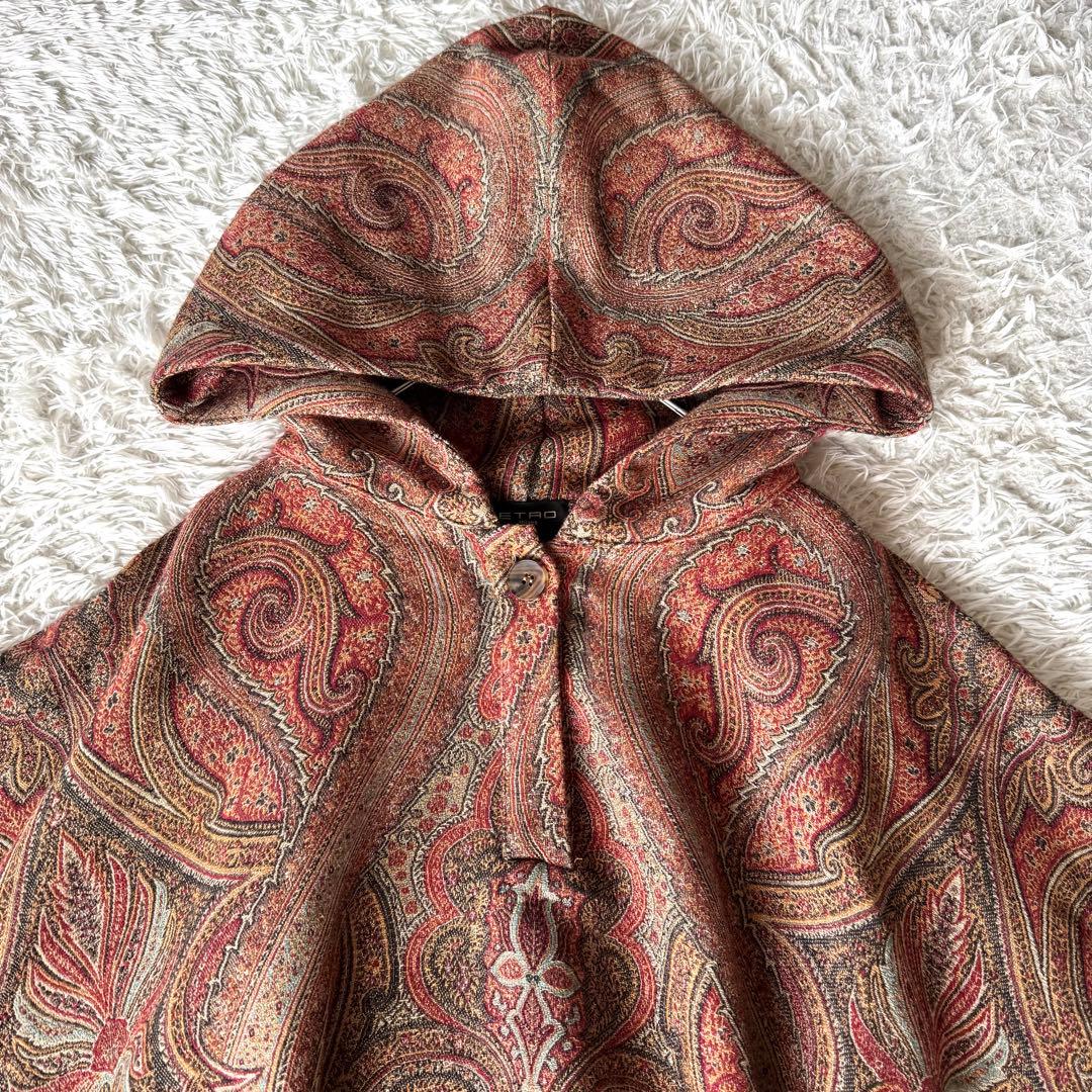 極美品　エトロ　ポンチョ　フード　ペイズリー　フード　ケープ　コート