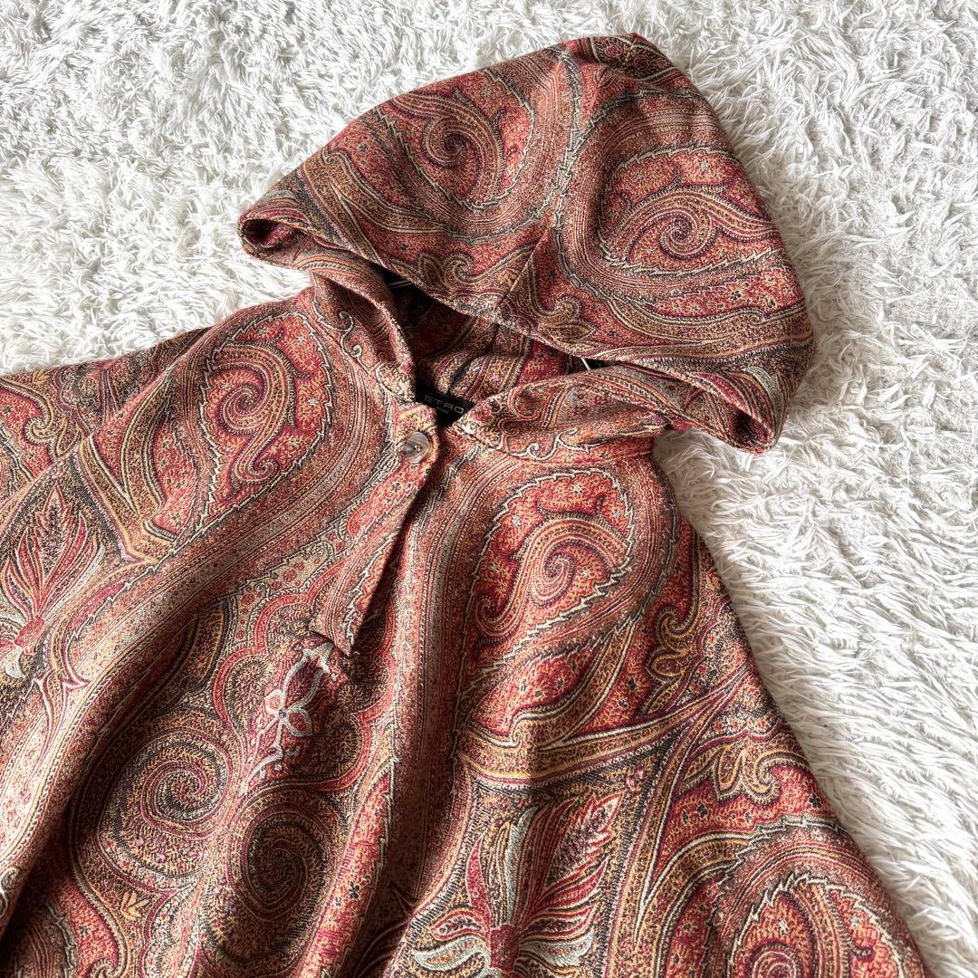 極美品　エトロ　ポンチョ　フード　ペイズリー　フード　ケープ　コート