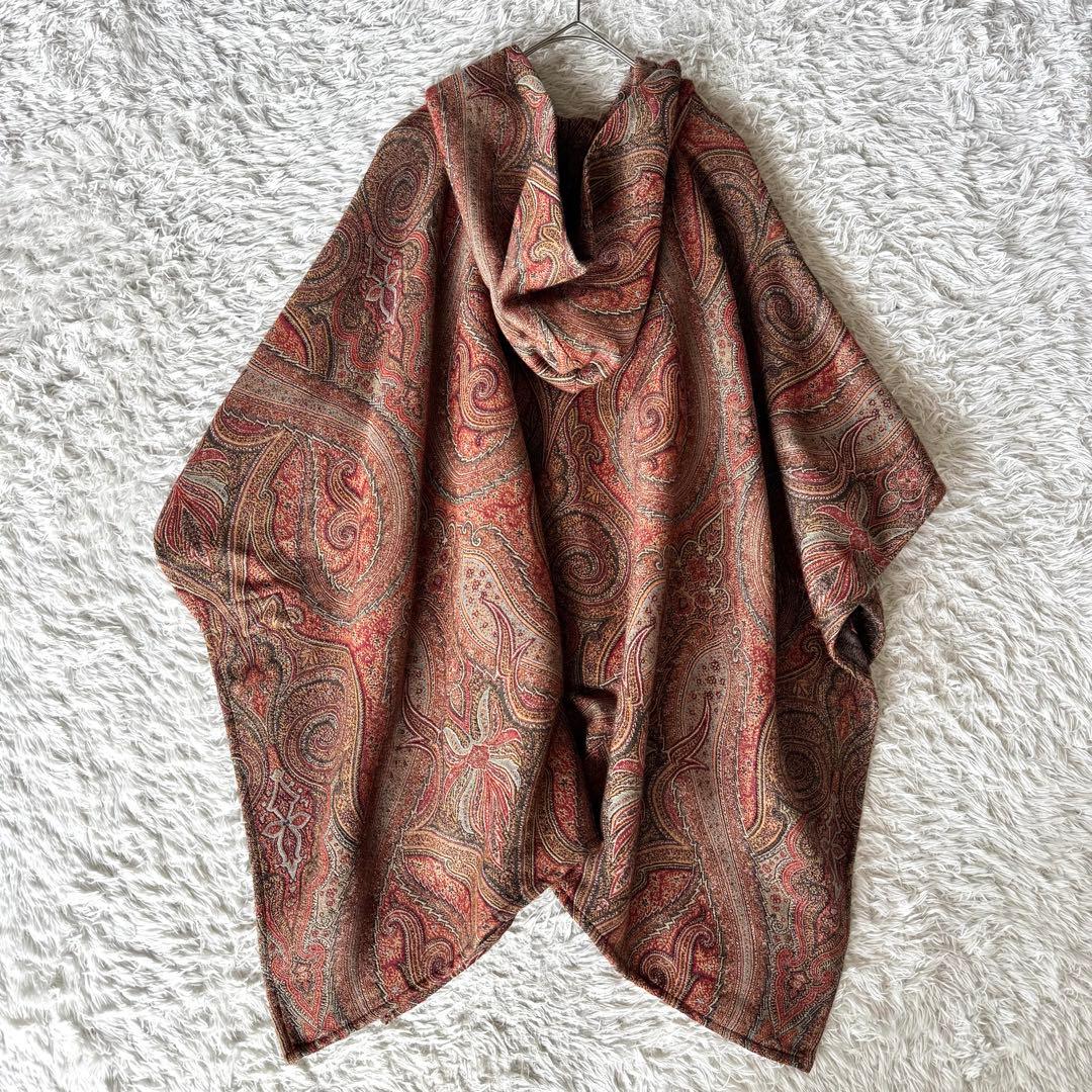 極美品　エトロ　ポンチョ　フード　ペイズリー　フード　ケープ　コート