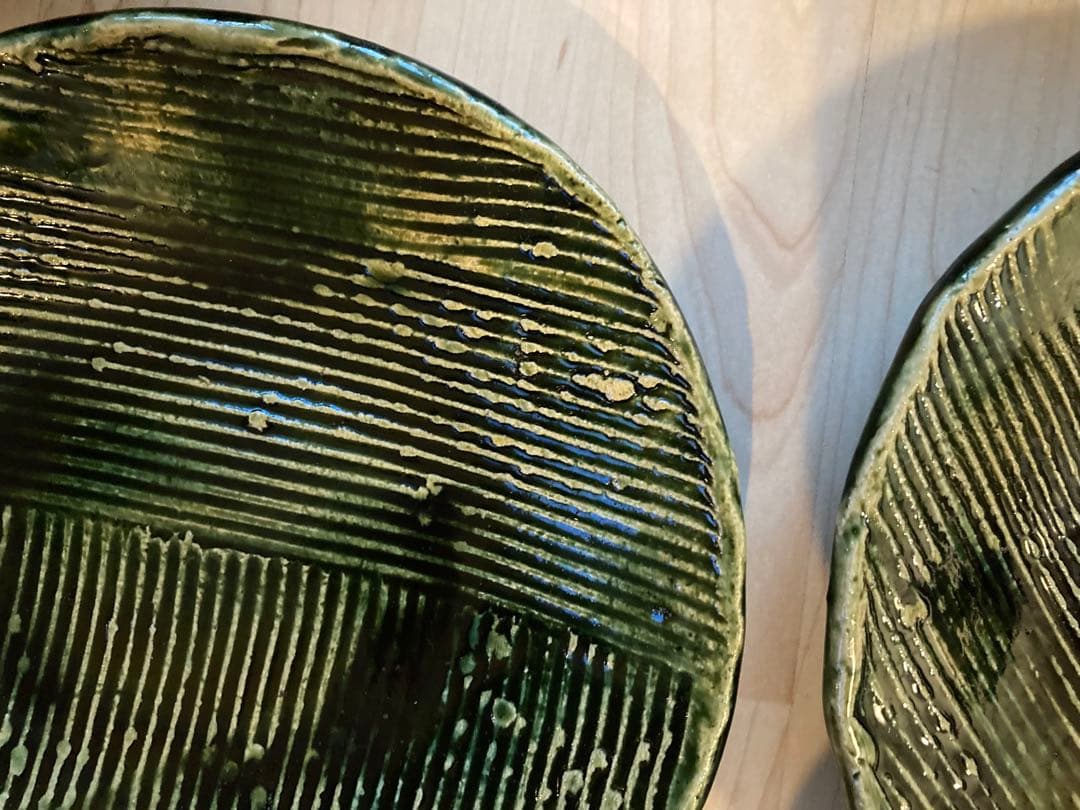 美濃焼(みのやき) 総織部櫛目7.5盛皿