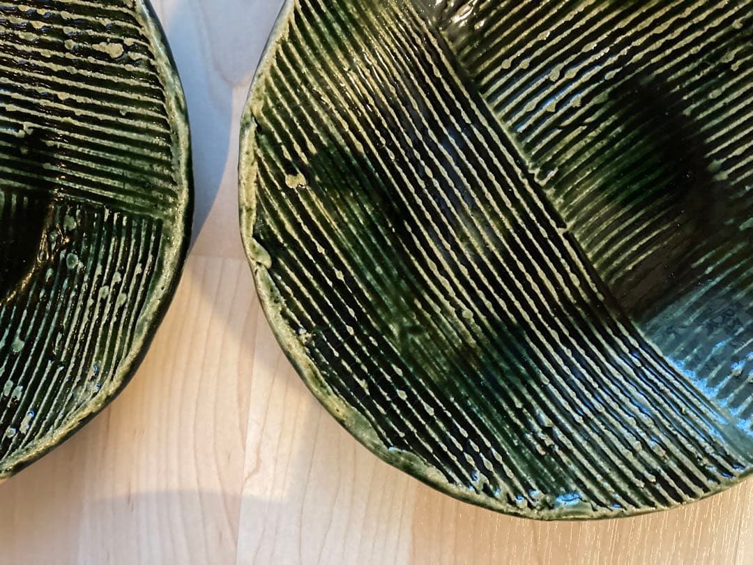 美濃焼(みのやき) 総織部櫛目7.5盛皿