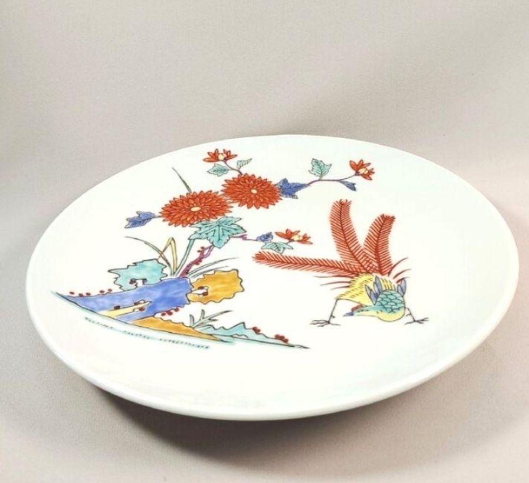 有田焼　義里作　花鳥紋　大皿　飾皿　25.2cm　絵皿　置物　美品　インテリア