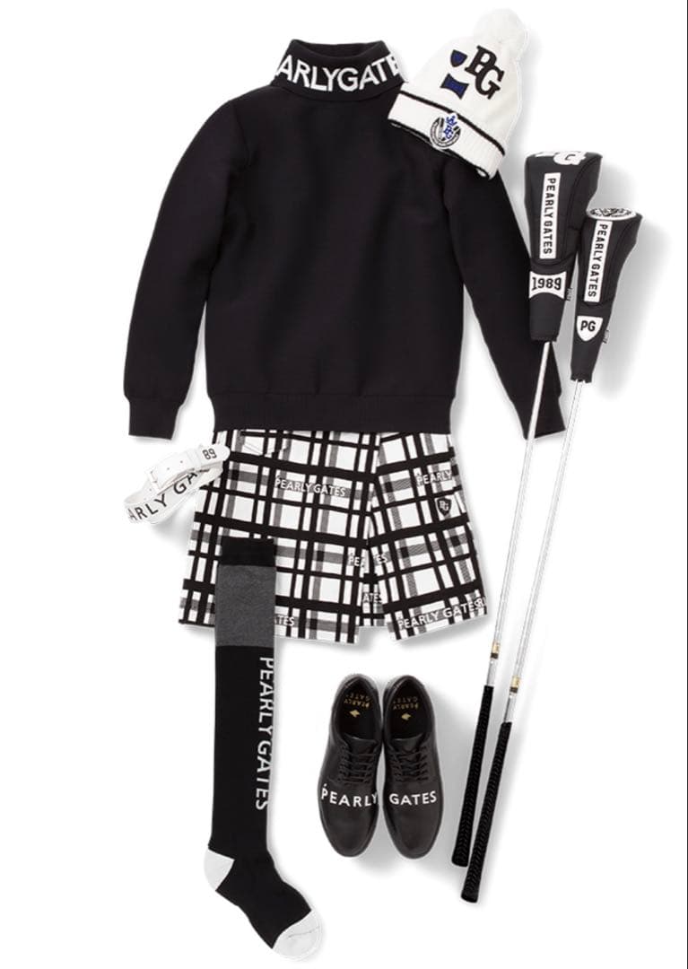 パーリーゲイツ＊ビッグロゴニット×チェックラップスカート＊セットアップ＊0サイズ