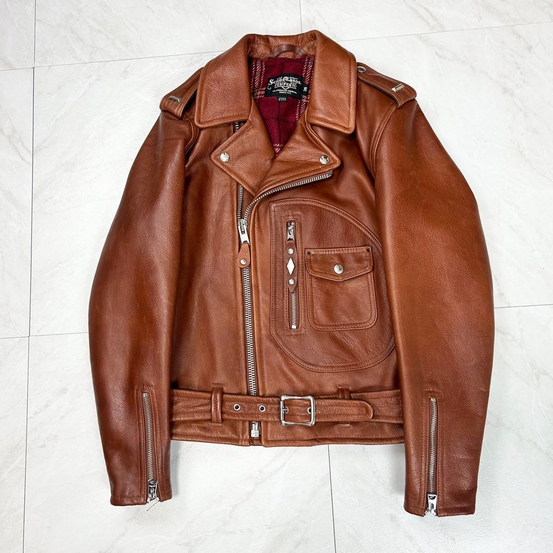 極美品 Schott ショット 528US ライダースジャケット 36 ブラウン