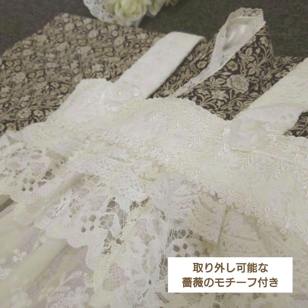 【お値下げ】３歳　フリルたっぷりレース被布エプロンとモリス調着物セット　七五三に