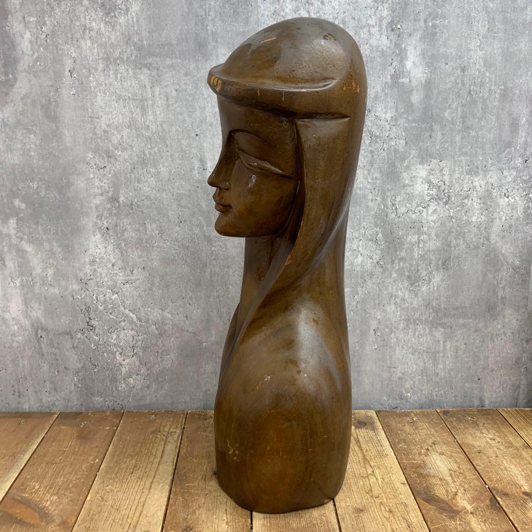 4F 【ヴィンテージ】木彫り 女性像 オブジェ 置物 抽象彫刻 モダン
