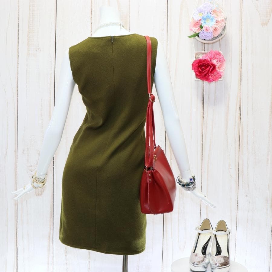 JIL SANDER ノースリーブワンピース S モスグリーン ウールカシミヤ