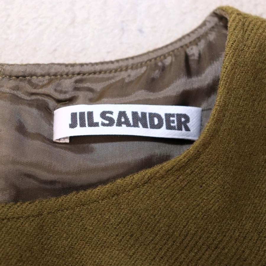 JIL SANDER ノースリーブワンピース S モスグリーン ウールカシミヤ
