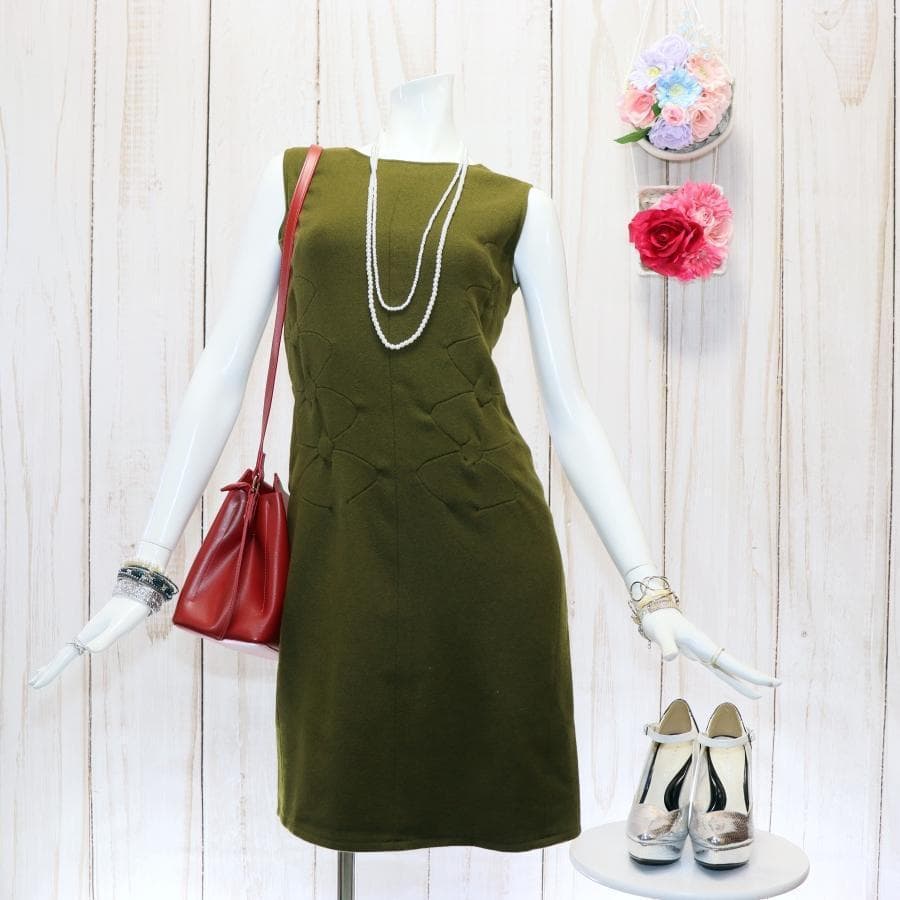 JIL SANDER ノースリーブワンピース S モスグリーン ウールカシミヤ