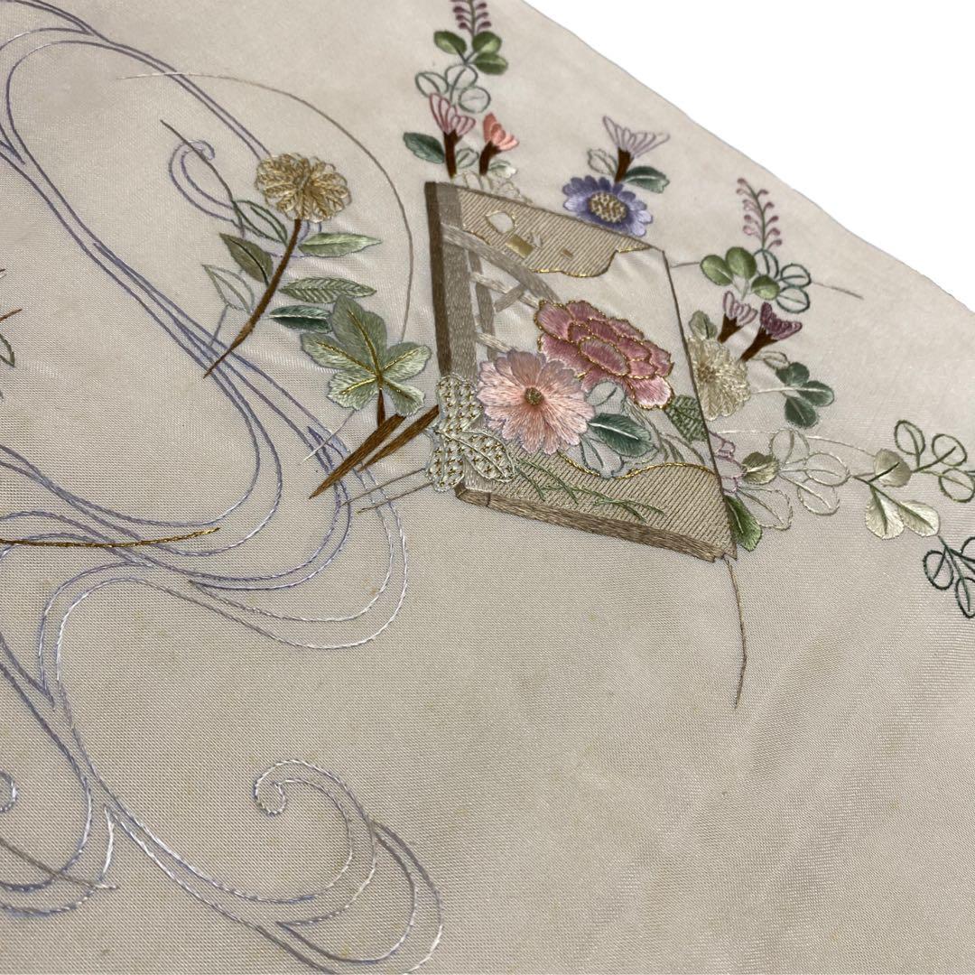 ̮⃝ 季節の花々と読み本 総刺繍 袋帯