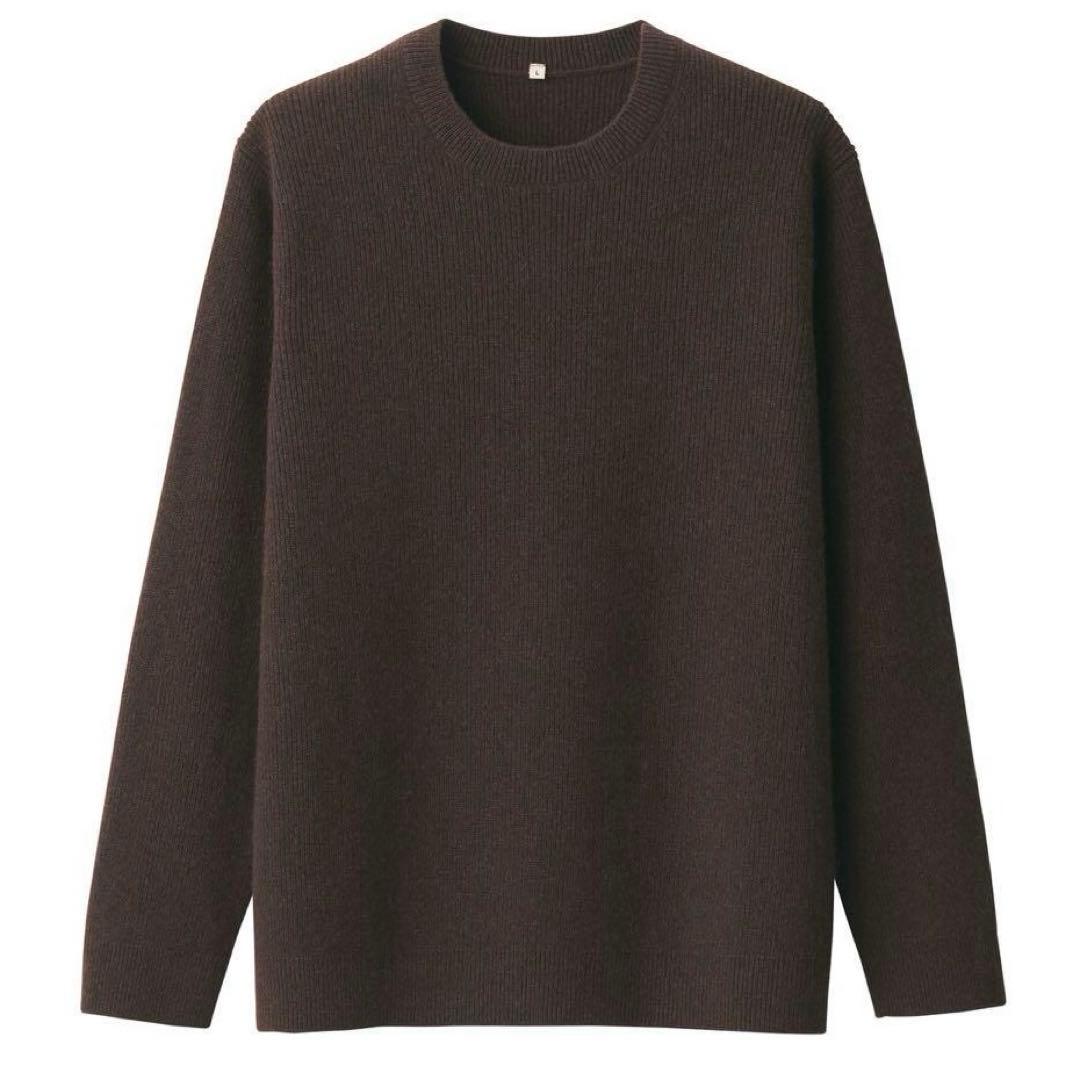 新品 MUJI Labo 自然のまんまの色 ヤククルーネックセーター XL 茶